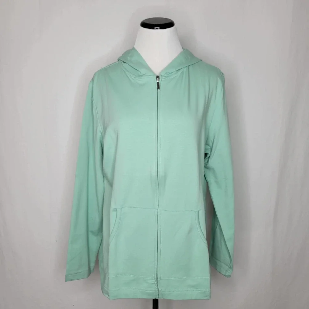 Karen Scott Long Sleeve Zip-Front Hoodie Antique Mint NWT Size Large - Picture 2 of 8